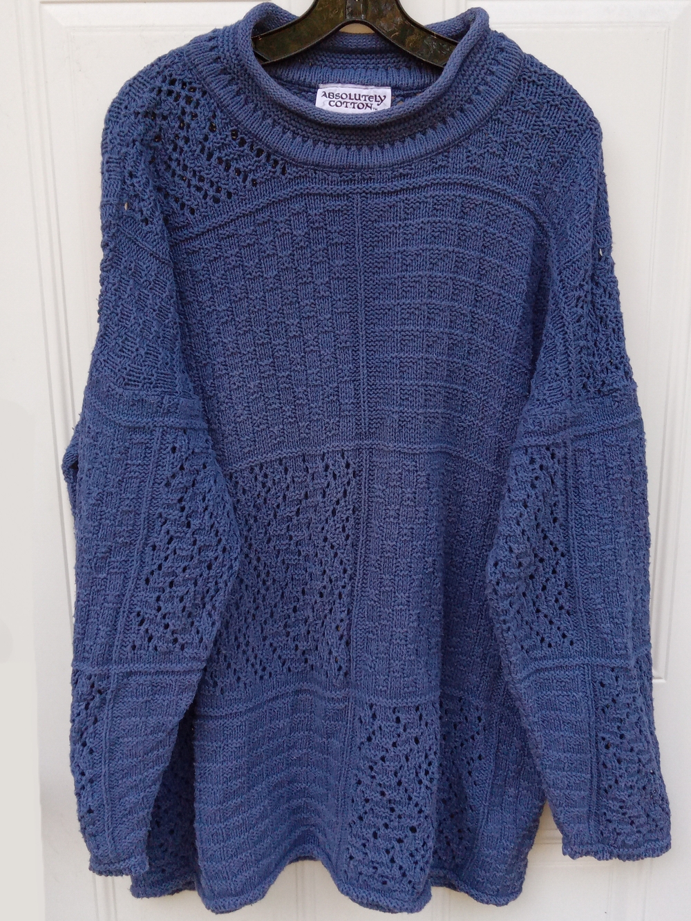Vintage Absolutely Cotton Blue Textured Knit Crewneck Sweater Oversized Large